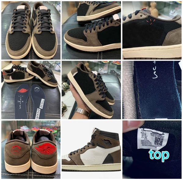 

authentic travis 1 low og sp ts cq4277-001 1s brown suede black basketball shoes sports sneakers with original box