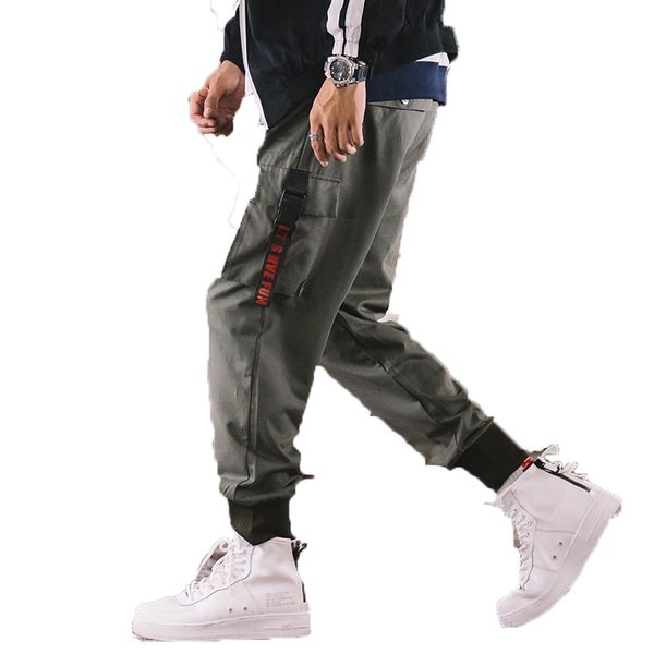 

2019 men casual sweatpants baggy jogger trousers fitted bottoms streetwear hiphop mens cargo pants fitness male long army pants, Black