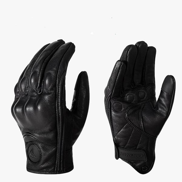 

motorcycle all-finger touch screen windproof leather gloves off-road racing outdoor protective gloves with hole breathable, Black
