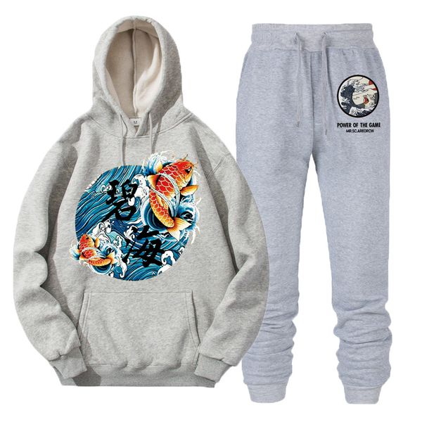 

men's fashion brand hoodie suit spring and autumn casual sportswear street men's sports sweater suit youth new, Gray