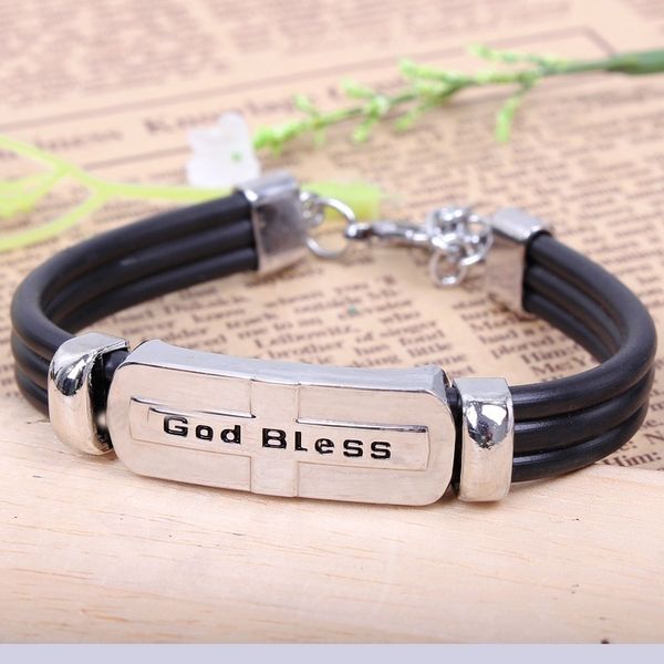 

men bracelets leather hose titanium steel ''god bless" buckle bracelet, White