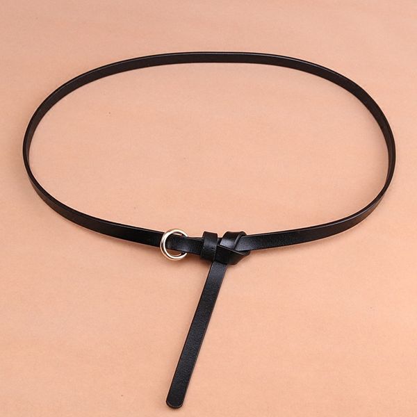 

cowhide small leather women's dress belt simple all-match dress knotted decorative belt women's fine leather, Black;brown