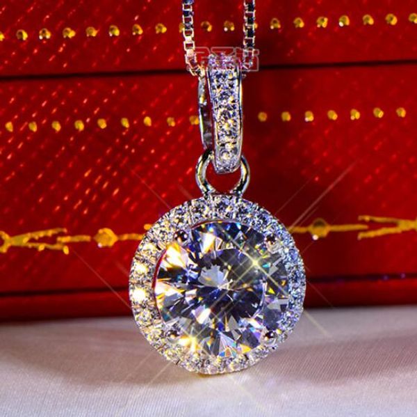 2CT Brilliant Colden 925 стерлингового серебра съедая серебро Sona Diamond подвеска ожерелье взаимодействие Grand Fine ювелирные изделия женщин Brithday подарок