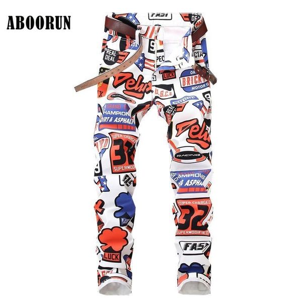 

2019 aboorun fashion mens 3d printed jeans white elastic slim pencil jeans male urban joggers yc1315, Blue