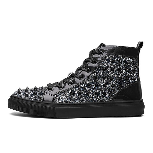 

men's studded rivet spike style platform shoes designer brand man glitter high flats shoes for web celebrity 3#15/15d50, Black