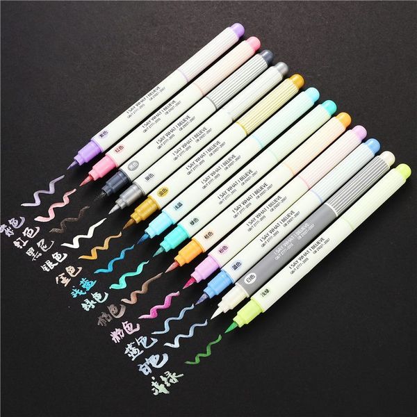 

12 pcs/lot colored metal marker pens set art markers brush pen painting drawing pen art supplies 04444, Black;red