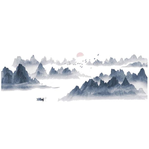 

chinese style sunset landscape wall sticker high-grade wallpaper living room bedroom mural background home decoration stickers