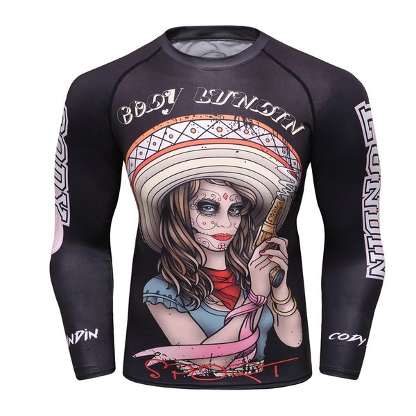 

compression shirt men base layer summer long sleeves 3d print thermal under mma rashguard tights skin man's t shirt cody lundin, White;black