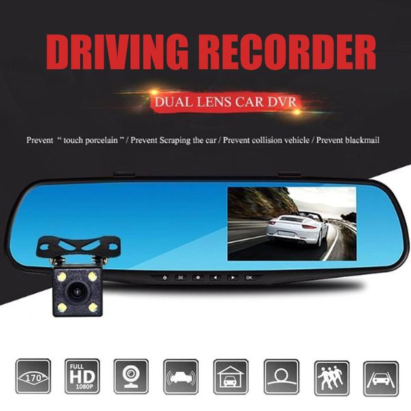 

pratical dvr camera recorder dash cam 4.3inch 720p waterproof motion detection hd rear view camera mirror universal dashcam car dvr