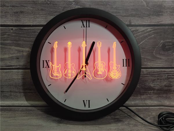 

0f099 guitar band room app rgb led neon light signs wall clock