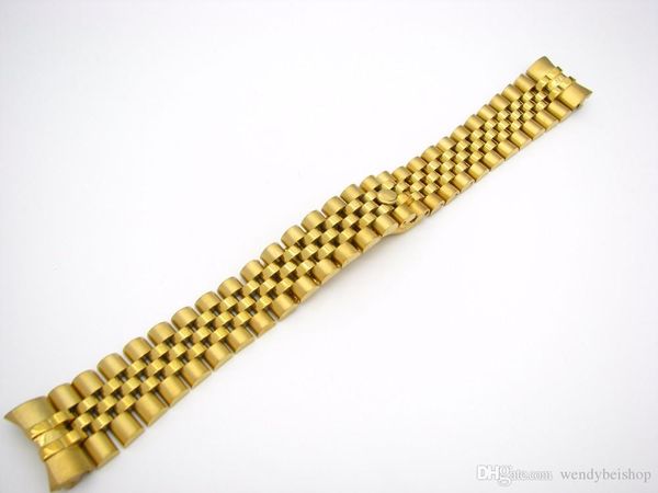 

20mm 316l stainless steel jubilee silver twotone gold wrist watch band strap bracelet solid screw links curved end, Black;brown