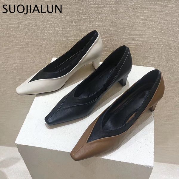 

suojialun 2020 new brand med heels women pump women shoes ladies dress party pump shoes office ladies shoes, Black