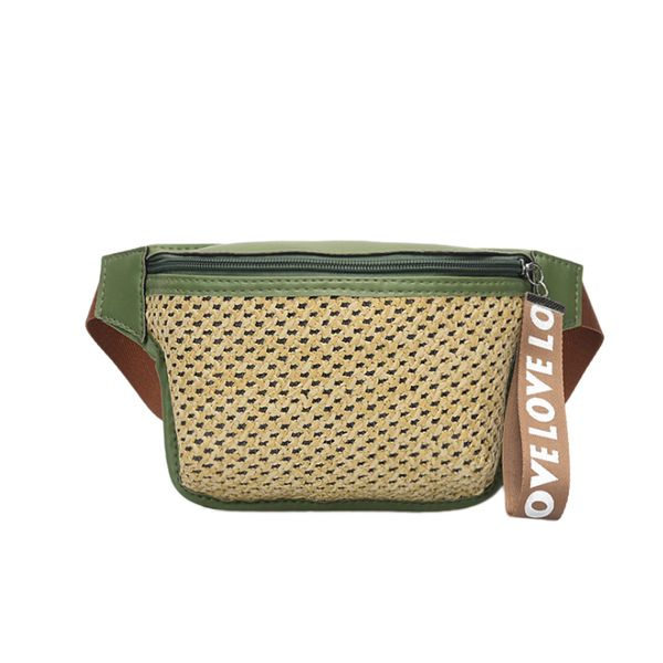 

straw waist bags for women summer funny packs waist pack female phone purses female fashion small bag green
