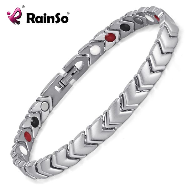 

rainso pure titanium healing magnetic power bracelet bangle for women with 4 elements health therapy accessories otb-034sfir, Golden;silver