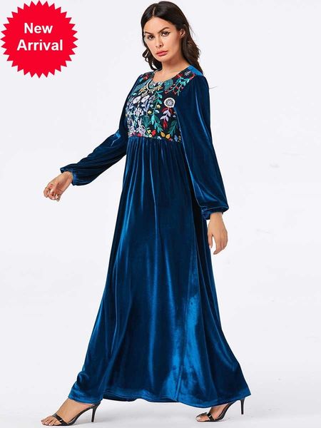 

mc209103 вышитых большого размера женщины синего повседневного золотого velvet long абай dubai джилбаб исламской arabian платье хлопок рамад, Red