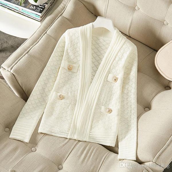 

autumn 2019 new european and american women's wear long sleeve delicate buttons hollow knit sweater cardigan, White;black
