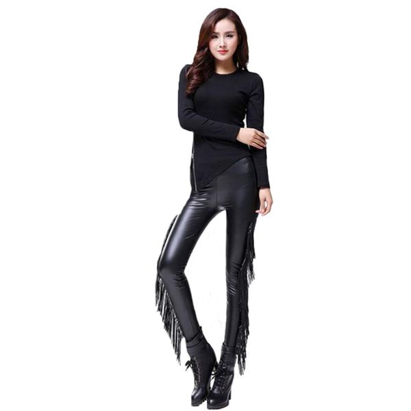 

thickened long fashion autumn winter faux leather tassel solid velvet daily charming women pants, Black;white