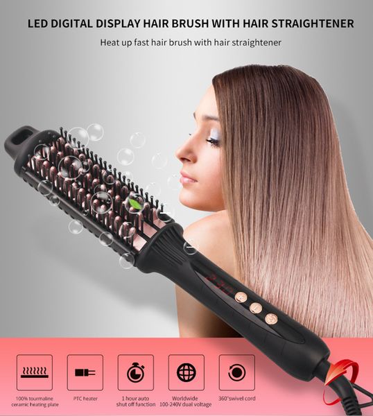 New Professional Hair Straighteners Escova de aquecimento de cerâmica Placa Display LED Digital ferramentas rápidas escova de cabelo Straightener pente Beleza Estilo