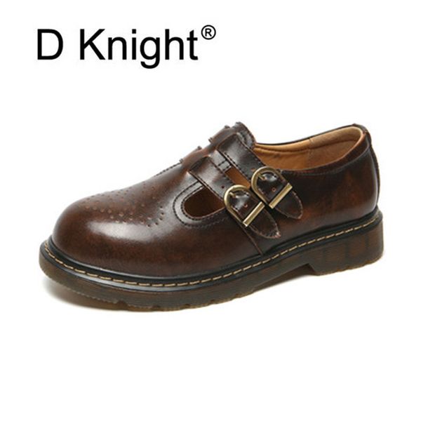 

englan carved oxfords women shoes flats metal buckle slip on thick sole platform shoes woman big size ladies oxford brogue, Black