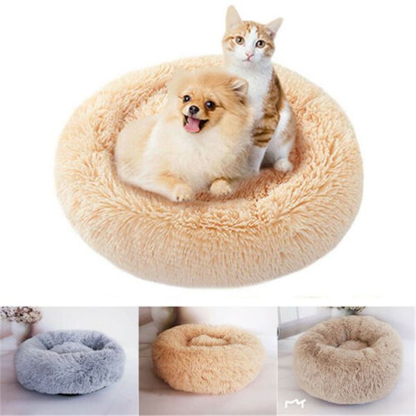 

warm sleeping bag dog round cat winter long plush soft comfortable pet bed calming bed s/m/l