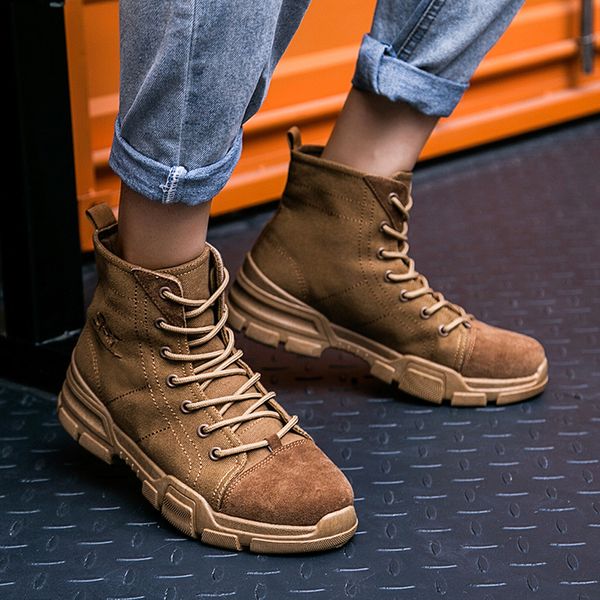 

men desert tactical boots mens working outdoor matte leather boots trend england style suede high-slip skid, Black