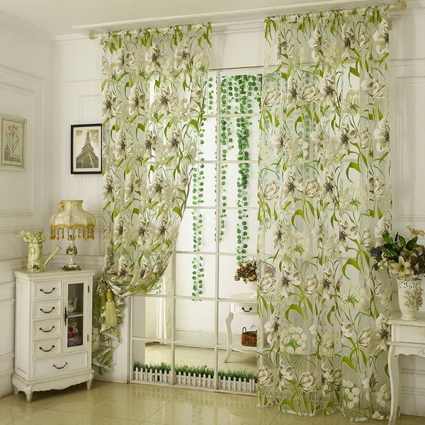 

1pc flower printed tulle door window curtain drape panel sheer scarf valances drapes in living room home sheer voile valances