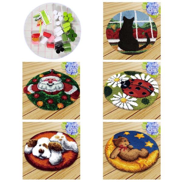 

santa claus dog needlework latch hook rug kit unfinished crocheting rug embroidery carpet handmade floor mat carpets living room y200527