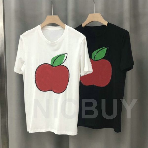 

fashion designer luxury mens clothing t-shirt apple sequin embroidery color short sleeve back letter print tshirt tee casual t shirt, White;black