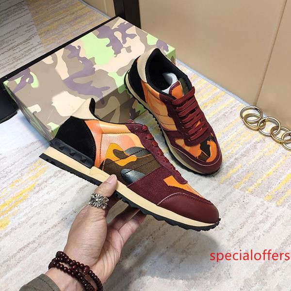 

original box] fashion stud camouflage sneakers shoes footwear men,women flats luxury designer rockrunner trainers casual shoes, Black