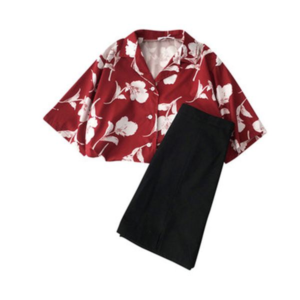 

women's two piece pants women shirt suit 2021 mori girls summer sets thailand style skirt suits vintage female 2 printed blouse, White
