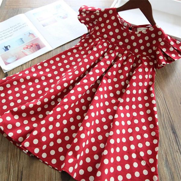 

retail girls dresses girls clothes 2019 new summer princess dresses sweet dot round collar flying sleeve dress 2-6y ay061, Red;yellow