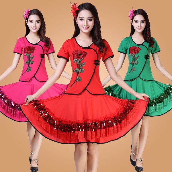 

костюм вышитая юбка танцевальное платье dance season performance dress, Black;gray