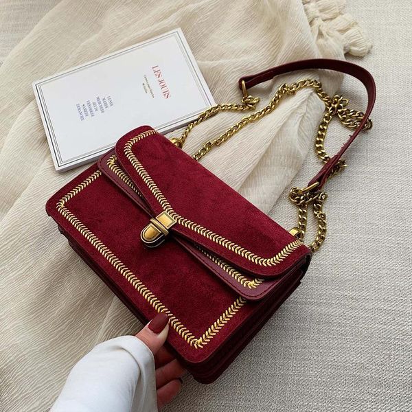 

vintage embroidered suede flap chain shoulder crossbody bag for women handbags ladies messenger clutch casual totes female purse