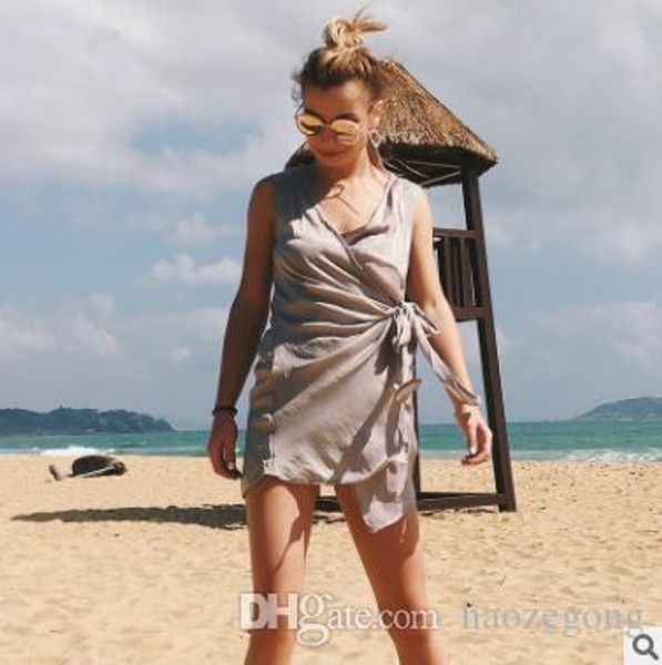 

summer bohemian beach dress for ladies women package hip clothes 2018 deep v-neck dress women, Black;gray