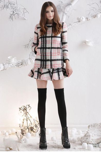 

tune tune fashion pattern collared collar leaf under a fake two woolen coat, Black