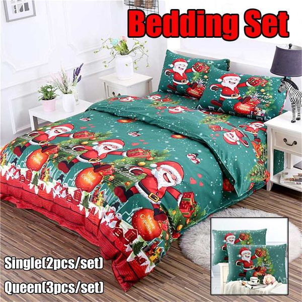 

christmas gift bedding set snowman santa claus 3d printed bedding decor soft duvet cover green single  size