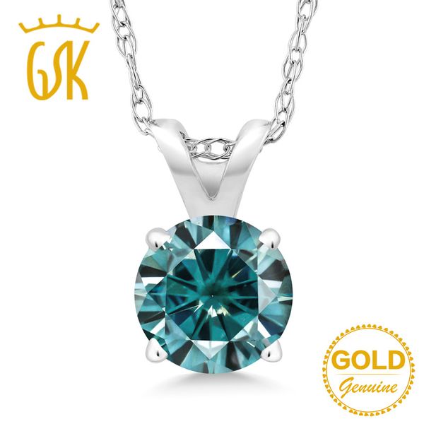 

gemstoneking 14k white gold pendant blue round created moissanite 0.50ct dew for women fine jewelry, Silver
