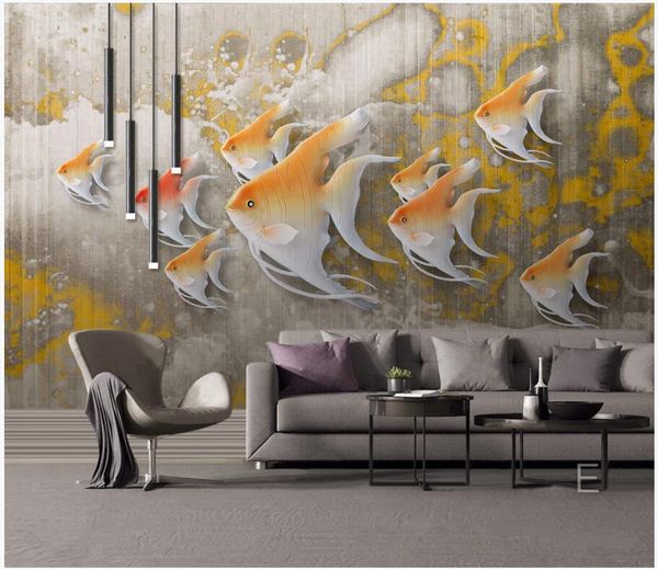

custom p mural 3d wallpaper modern relief golden seabed fish tv background home decor living room 3d wall murals wallpaper for walls 3 d