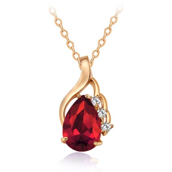 

2019 charm rhinestone purple crystal necklace water drop shape 4 colors zircon pendant necklace women's fashion women jewelry, Silver