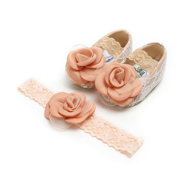 

2019 2pcs newborn baby girls kid soft sole crib shoes lace flower headband summer shoes cute appliques flower prewalker 0-18m