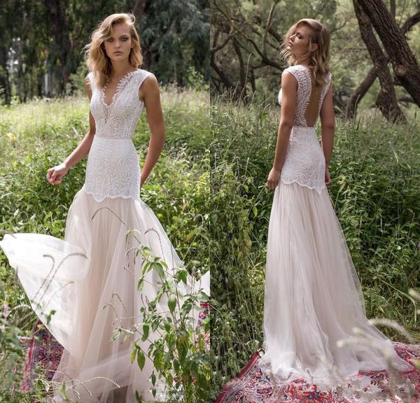 

new limor rosen country wedding dresses illusion bodice jewel cap sleeve appliques court train vintage garden beach boho bridal gowns, White
