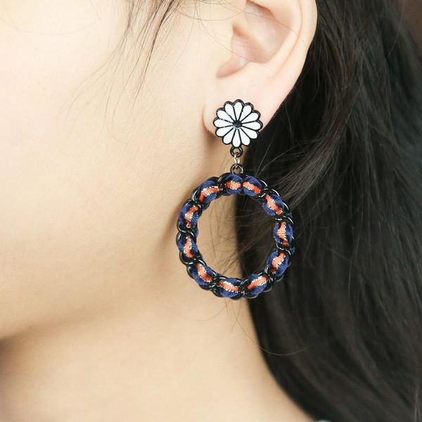 

wybu hand made weave circle drop earring jewelry for women flower push back cotton ring earring charm brincos oorbellen, Silver