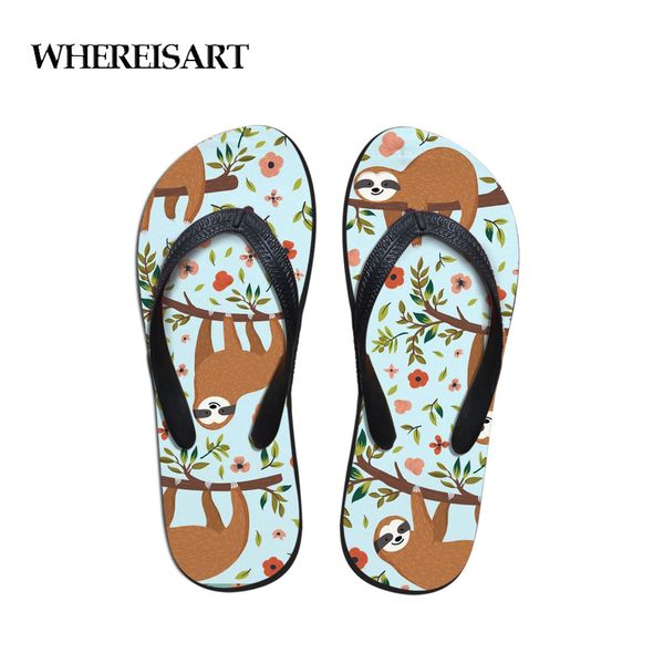 

whereisart sloth animal print man slippers floral pattern flip flop cool indoor and outdoor sandals travel summer beach flats, Black