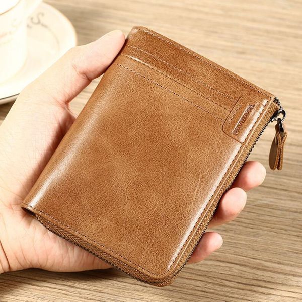 

new genuine leather men wallet small vintage zipper&hasp male short men wallets coin purse brand more styles, Red;black