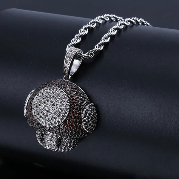 ICED OUT CZ BLING FUNGO CIONDOLO COLLANA MENS Micro Pave Cubic Zirconia Simulato Diamanti Collana