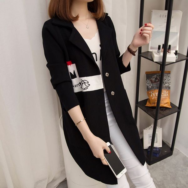 

women's knits & tees cardigan female long section coat 2021 fall and winter long-sleeved jacquard sweater korean loose ladies tide, White