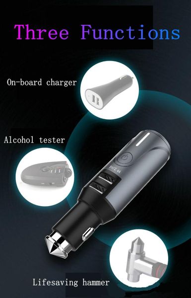 

2018 new multifunctional and convenient alcohol tester safety hammer intelligent dual usb