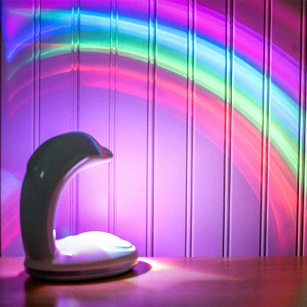 Wholesale Rainbow Usb Rechargeable Night Light Projector Lamps Bedroom Dolphin Party Children Battery Operated Lamp Children Birthday Gift Led Rope