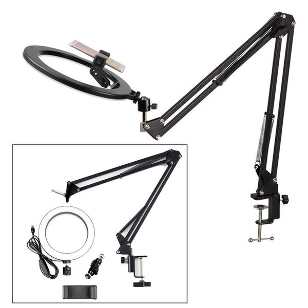 

диммируемый 26см кольцо света 3200-5500k теплый холодной лампы с long arm desktop tablet phone holder video live фото селфи light
