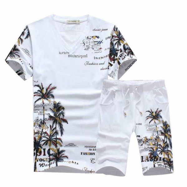 

fashion summer short sets men casual coconut island printing suits for men chinese style suit sets t shirt +pants designer tracksuit fine, Gray